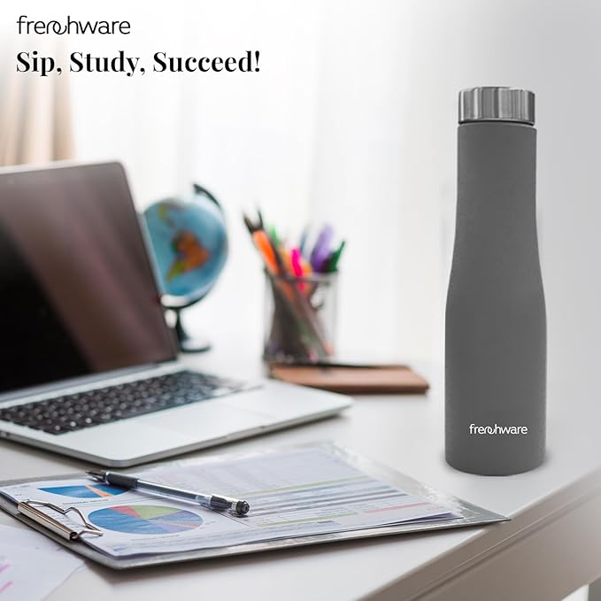 Frenchware Water Bottle 1 Litre, Stainless Steel, Premium SS 304, Misty Slate | Easy-to-Clean
