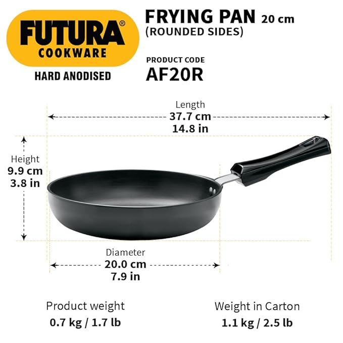 Hawkins Futura 22 cm Frying Pan Hard Anodised Frypan with Extra Height and Rounded Sides Small Black
