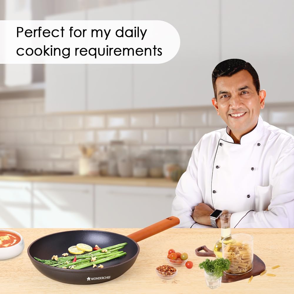 Wonderchef Caesar Forged Virgin Aluminium Fry Pan, 1 ltr, 20cm, Black, Healthy Greblon C3 Non-Stick Coating