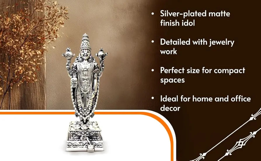 Gold Art India Lord Tirupati Balaji Silver Plated Matte Idol with Garuda