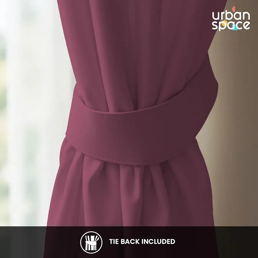 Urban Space 100% Blackout Curtains for Window 5 Feet Set of 2, Thermal Insulated Curtains with Eyelets and Tiebacks, Solid Curtain Mauve Colour