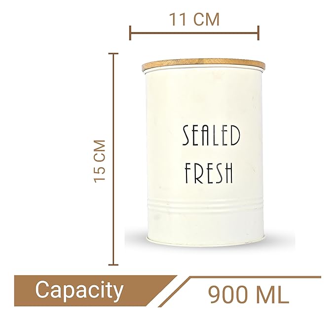 Femora Kitchen Storage Jars Tin Jar With Wooden Lid Air Tight Jar | 900 Ml | Set of 4