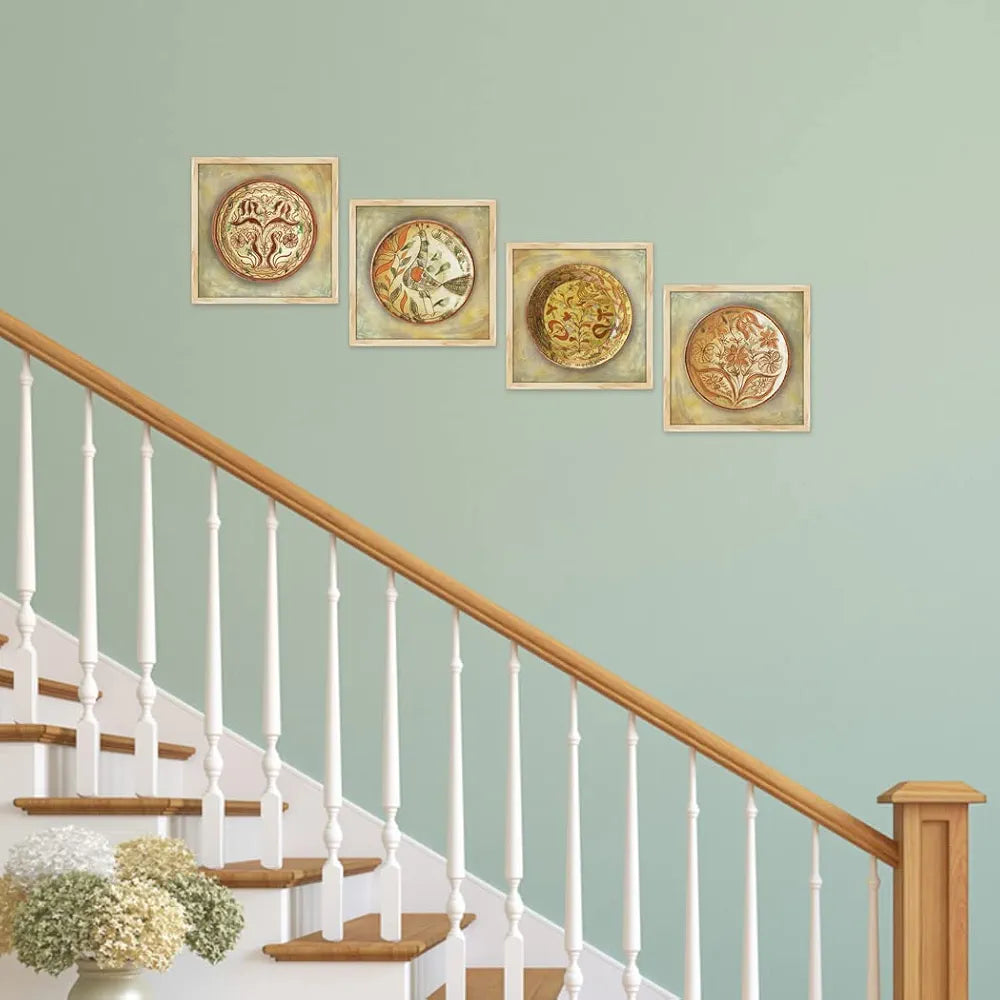 ArtX Paper Abstract Wall Art Painting Framed Paintings Circular Set of 4