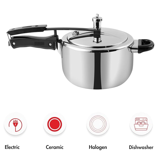Vinod Straight Platinum Triply Stainless Steel Inner Lid Pressure Cooker - 3.5 Litres | SAS Metal | Induction Ready