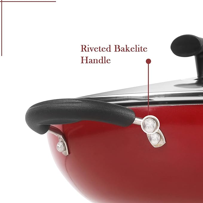 Vinod Popular Non Stick Kadai with Glass Lid 2 litres Capacity (22 cm Diameter), with Sturdy Riveted and Virgin Bakelite Handle