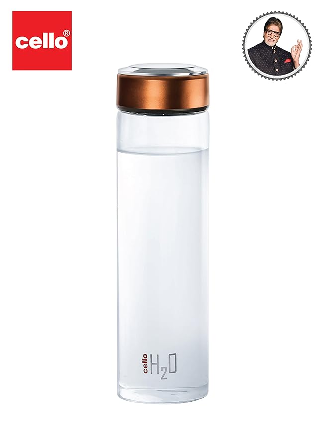 Cello H2o Borosilicate Glass Water Bottle | 600 ml