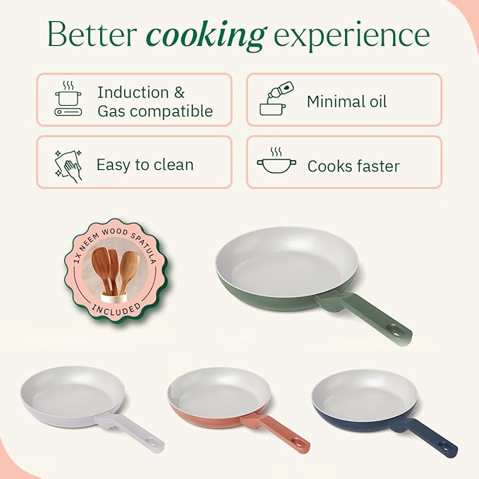 Ember Cookware Arcilla Ceramic Non-stick Frying Pan 24cm | Matching Handle | Florence Series | Green