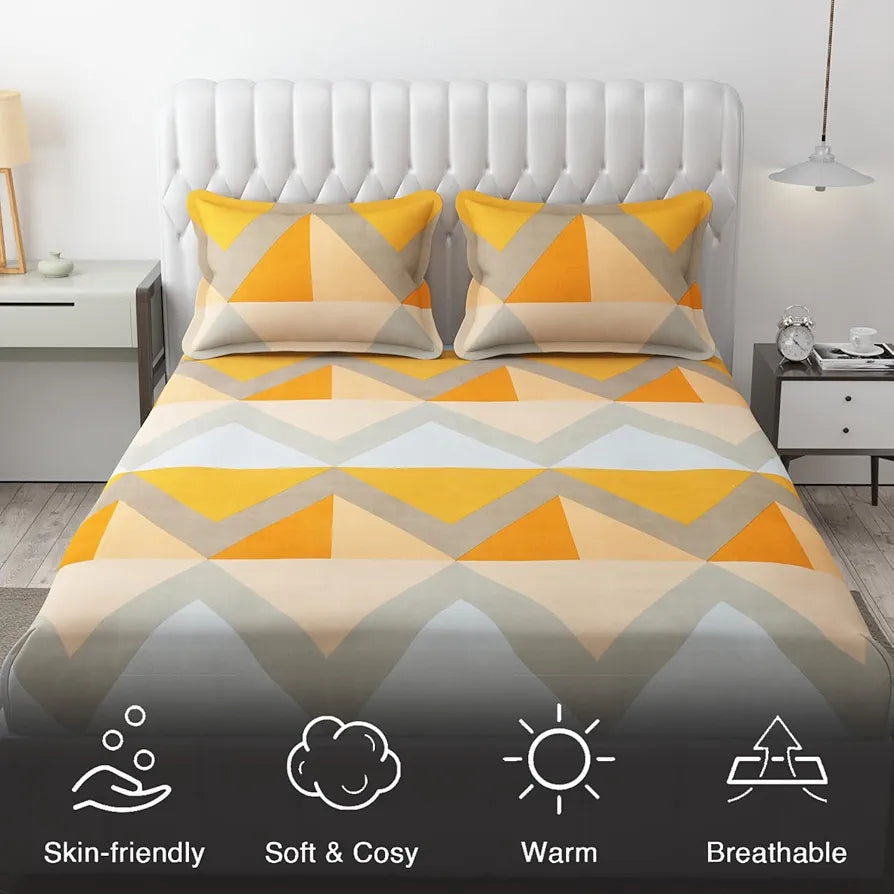 Fresh From Loom Single Bed Floral Design Microfiber Single Bedsheet Wrinkle Free 1 Pillow Covers Included 144 TC Chevron Orange