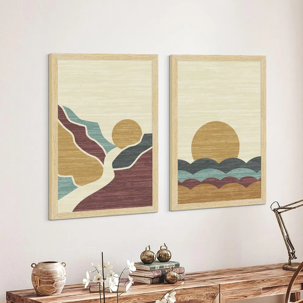 ArtX Paper Boho Aesthetic Wall Decor Paintings with Frame Set Of 2
