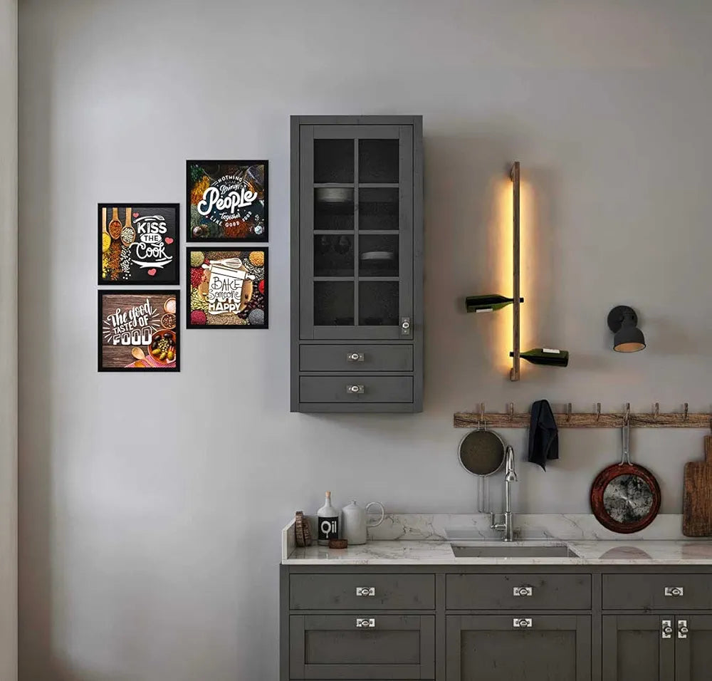 ArtX Kitchen Spices Motivational Funny Quotes AXJ00110-SPIWall Art Painting Framed Posters Set of 4