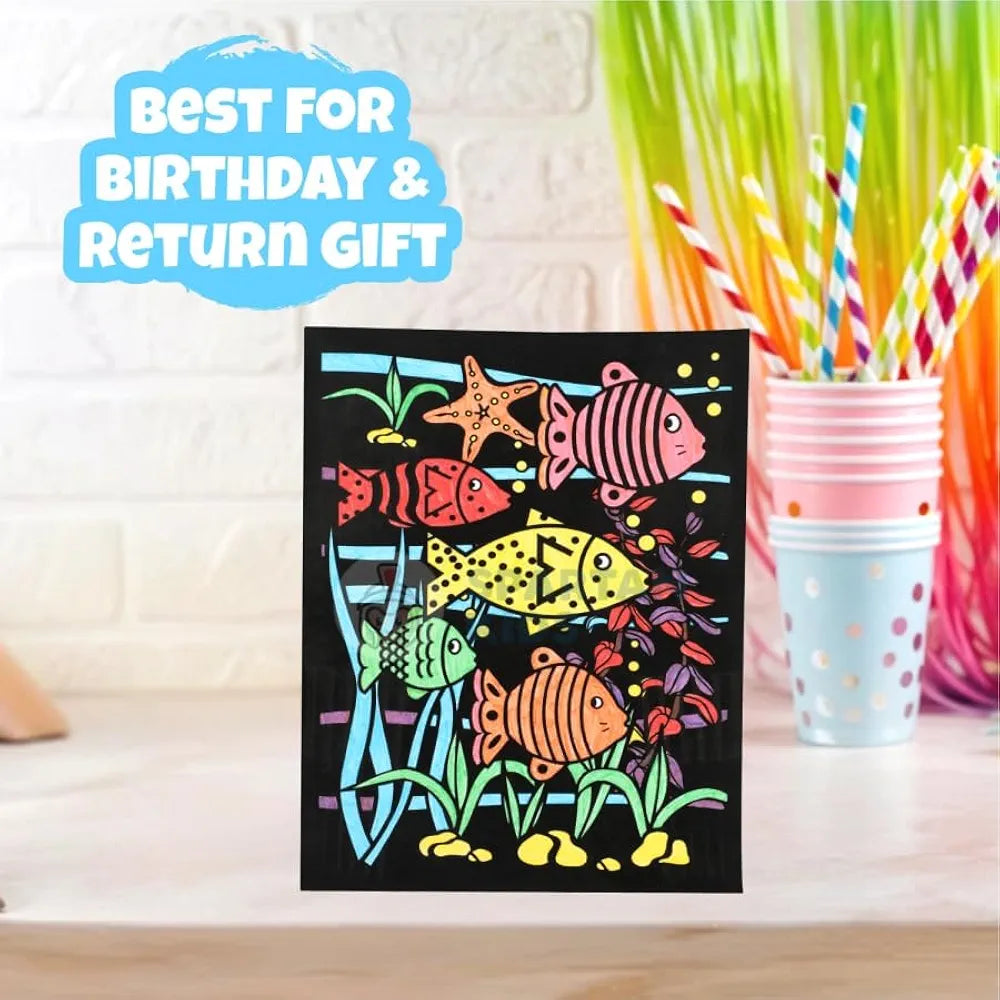 SPARTAN KIDS® Color Felt Fish Velvet Art - Drawing for Kids 6-12 Years - Fun Colouring Ideal Art Kit for Creative Learning - Foil Art Kit - Engaging Activity for Young Artists