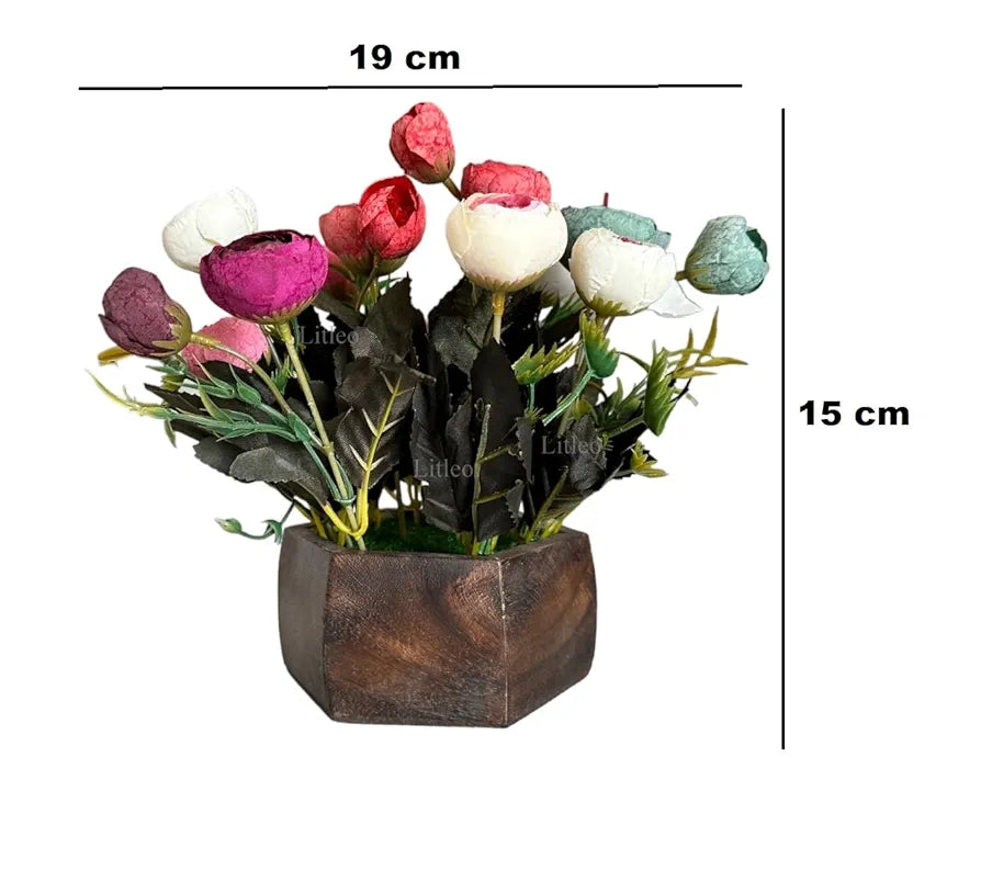 Wooden Pot with Multi-Design Dry Artificial Flowers Multi B