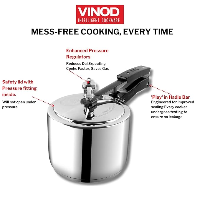 Vinod Stainless Steel Inner Lid Pressure Cooker - 3.5 Litre | Sandwich Bottom Cooker | Induction and Gas Base
