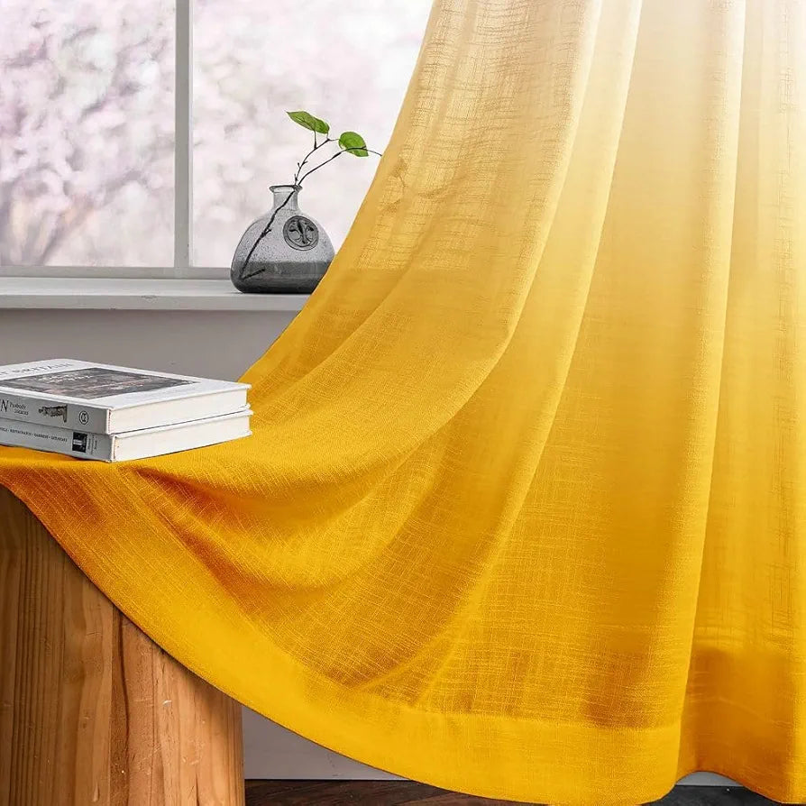 Homadorn Ombre Printed Linen Textured Sheer Curtains White + Yellow