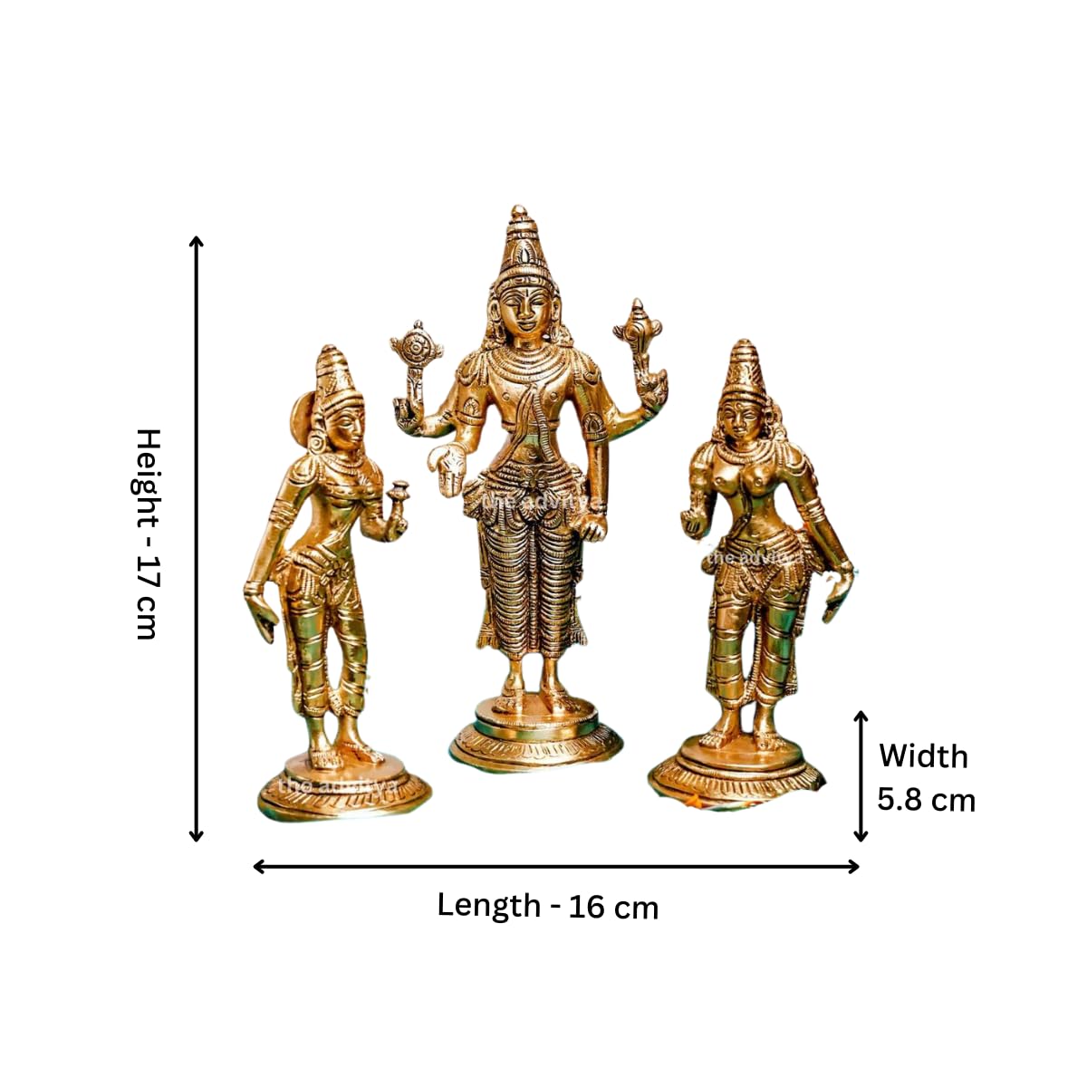 The Advitya Brass Vishnu With Bhudevi & Sridevi Statue | Set of 3 | Satya Narayan Swami Statue for Home Pooja