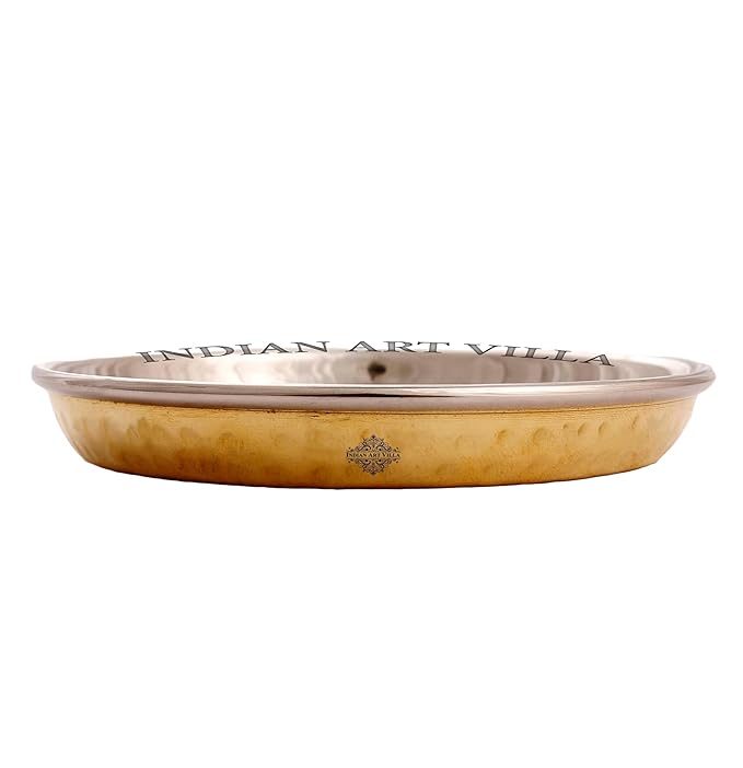 Indian Art Villa Indianartvilla Brass Steel Rice Plate 4.6'' Inch, 2 Pieces