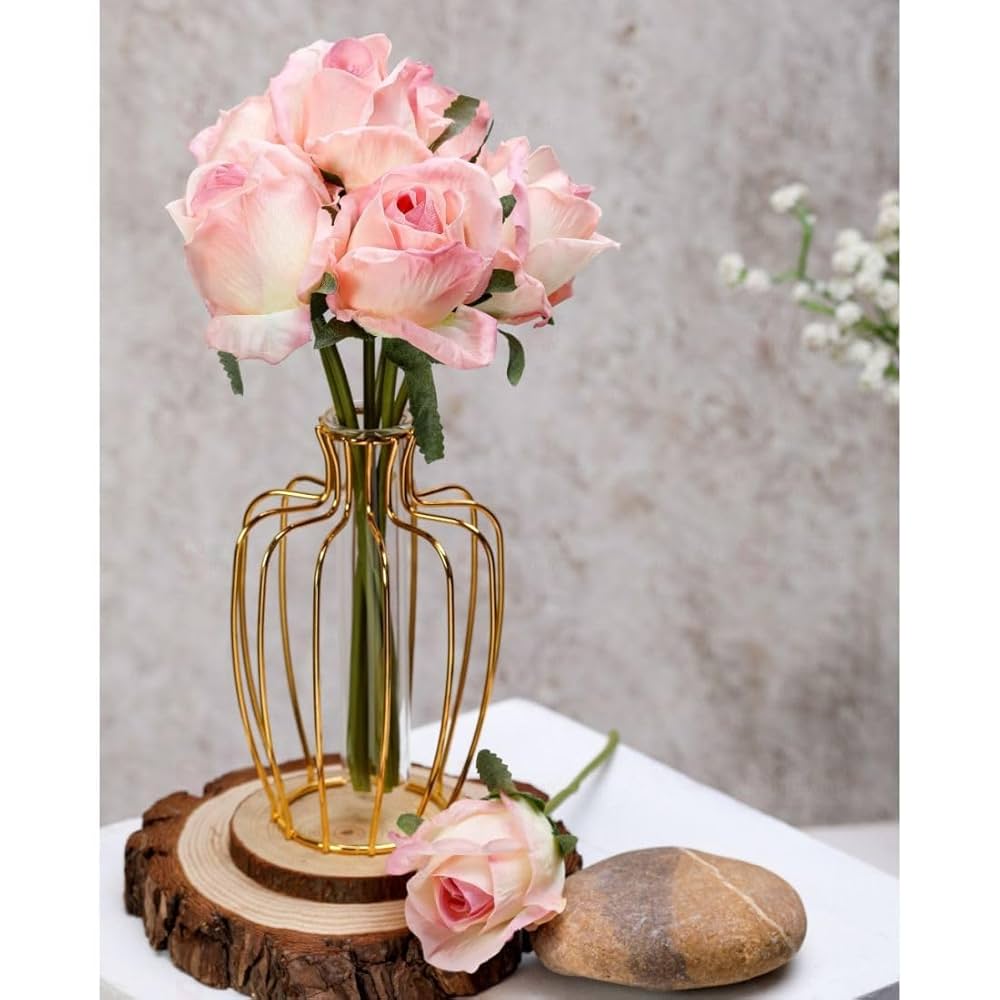 Satyam Kraft 7 Pcs Artificial Rose Stick Flower Bunch for Home Decoration and Craft Corner Light Pink