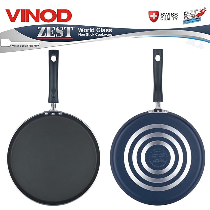 Vinod Zest Aluminium Non Stick Dosa Omni Tawa - 25cm | 3mm Extra Thick | 3 Layer Ceramic Coat | Bakelite Handle