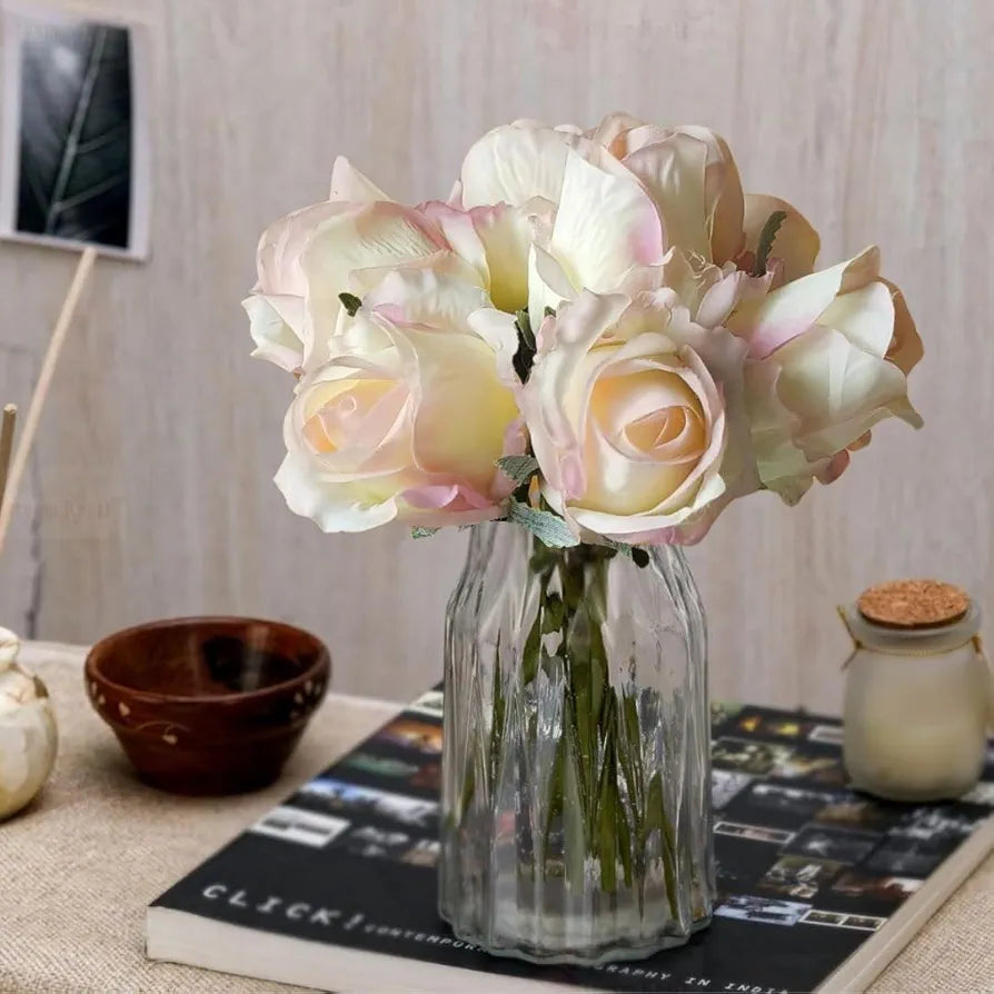 Artificial Rose Flower  for Home Decor Fabric White