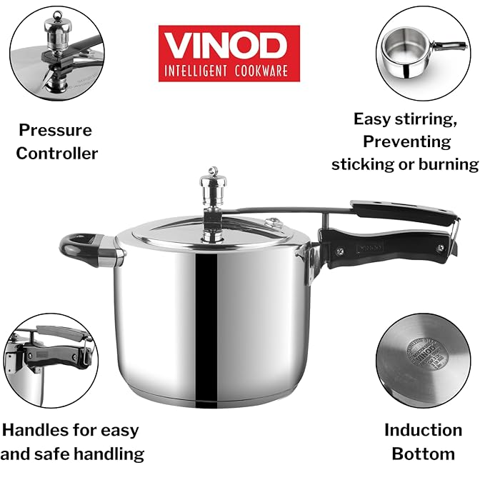 Vinod Stainless Steel Inner Lid Pressure Cooker - 3 Litre | Sandwich Bottom Cooker | Induction and Gas Base