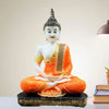Jaipur Ace Meditating Buddha Polyresin Idol Showpiece White Orange Sitting Buddha