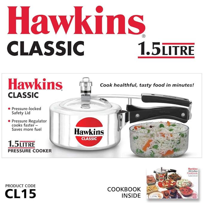 Hawkins 1.5 Litre Classic Pressure Cooker Best Inner Lid Cooker Small Cooker Silver