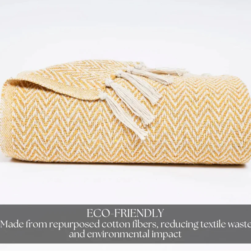 Homadorn All Season Cotton Weaved Throw Blanket Colour Yellow
