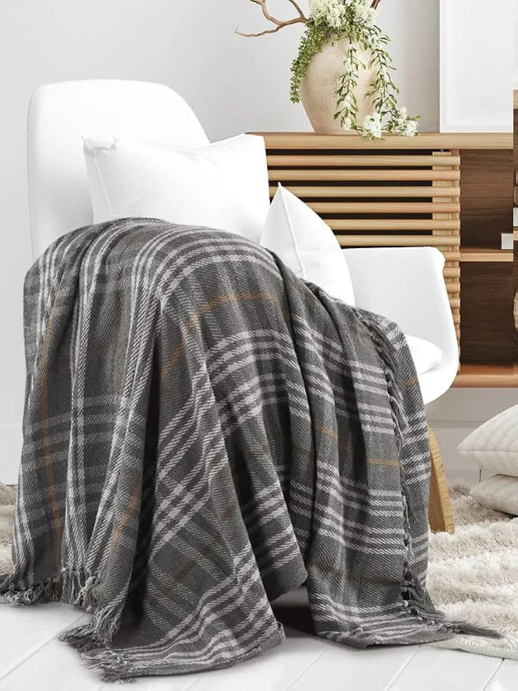 Sashaa World Soft Check Throw Blanket Colour Dark Grey