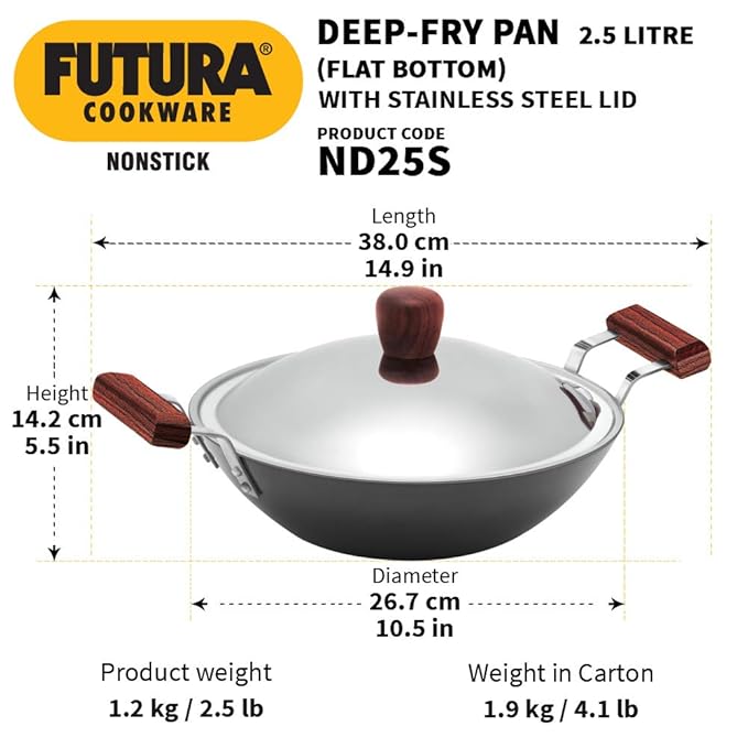 Hawkins Futura Nonstick Deep-Fry Pan 2.5L, 26cm, 3.25 mm with Glass lid