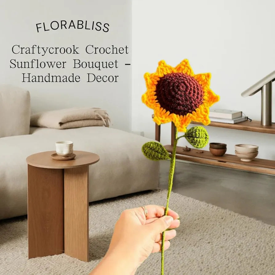 Crochet Sunflower Decor Knitted Fake Sunflower Crochet Artificial Daisy with Stem Multicolour