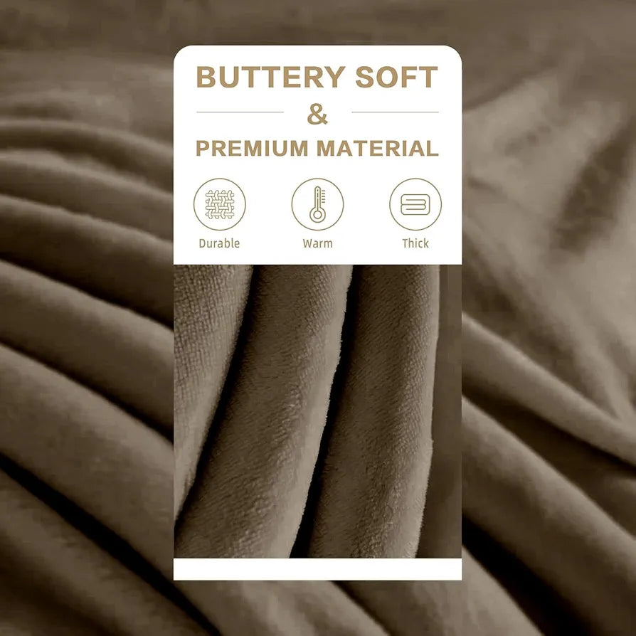 Cloth Fusion Fleece Sherpa Blanket for Winter Double Size Soft King Size Quilt Blanket Golden Beige