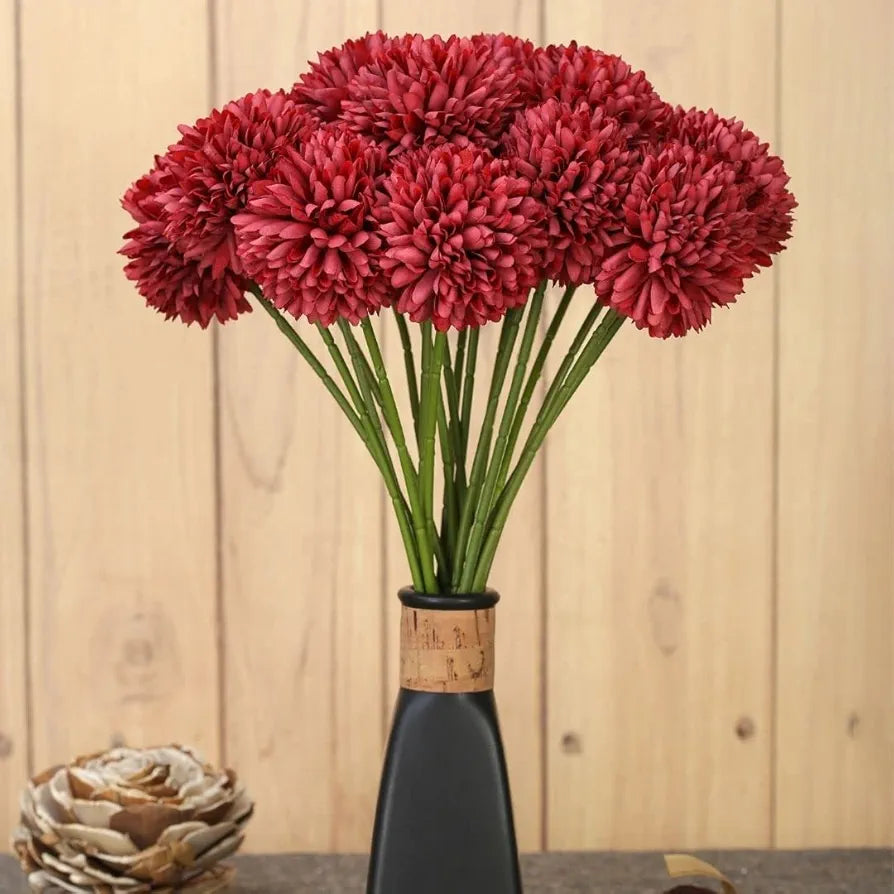 Artificial Chrysanthemum Hydrangea Ball Flower Sticks Red