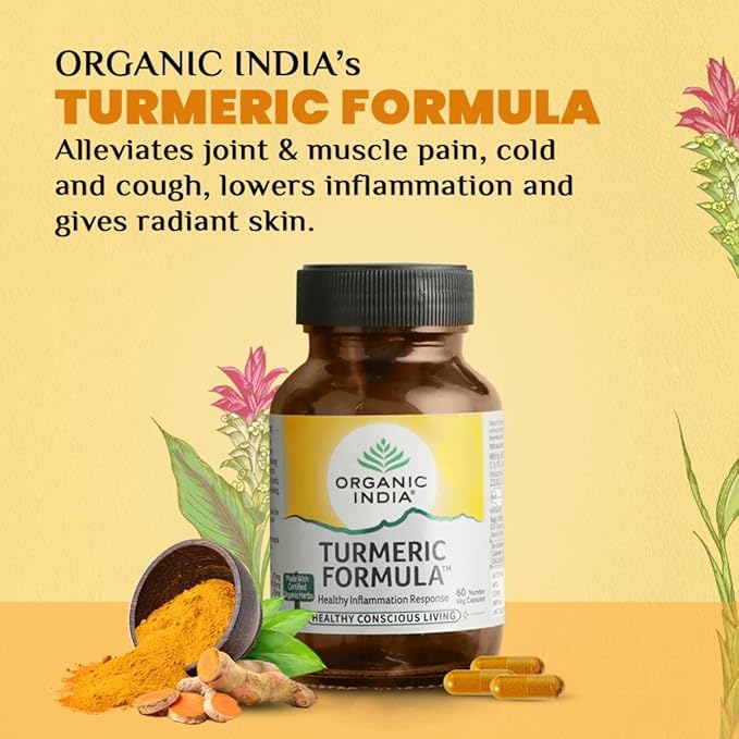 Organic India Turmeric Formula Bottle | Strong Anti-inflammatory | Enhances Skin, Bone, and Joint Health - 60 Capsules