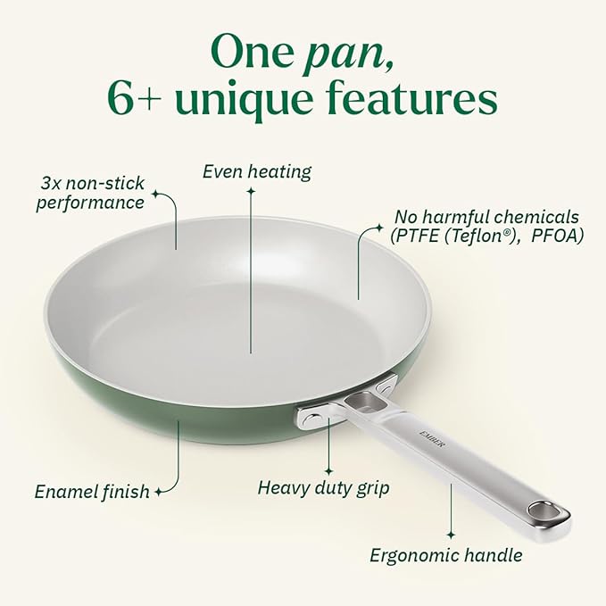 Ember Cookware Arcilla Ceramic Non-stick Frying Pan 24cm | Stainless Steel Handle | Green