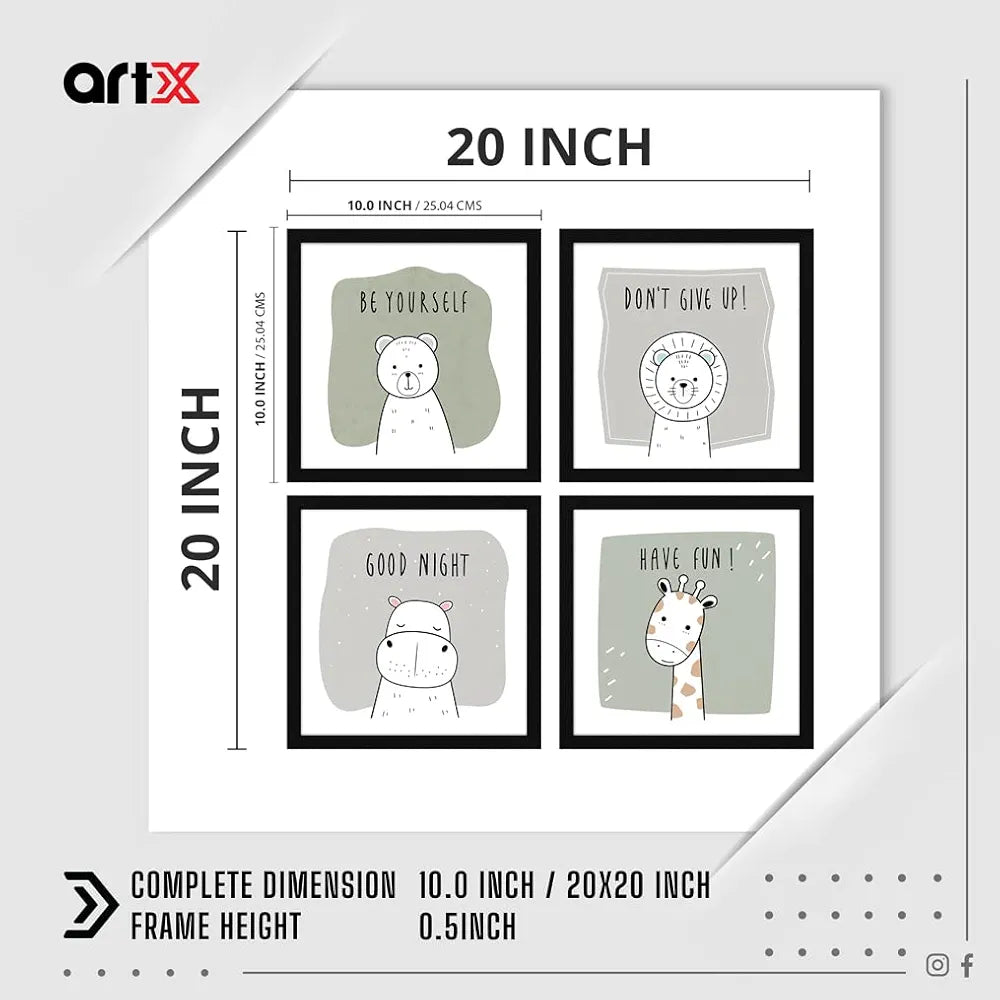 ArtX Paper Cute Animal AXJ00126-ANI With Quote Wall Art Painting Framed Paintings Set of 4