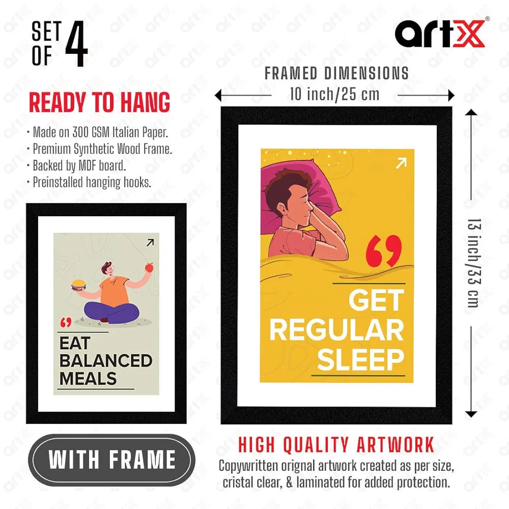 ArtX Paper Big Health Quotes Wall Frame Art PaintingAXF00117-MOT Set of 4