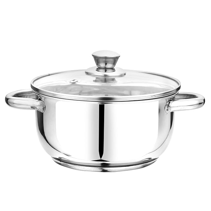 Pristine Stainless Steel Tri Ply Induction Base Cook n Serve Casserole with Glass Lid, 16cm - 840 gms