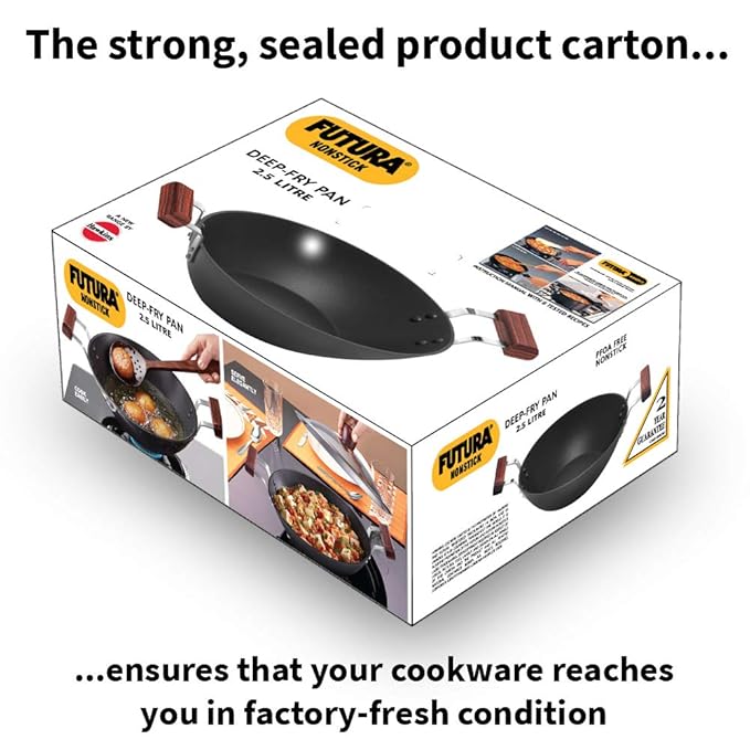 Hawkins Futura 2.5 Litre Deep Fry Pan Non Stick Kadai Flat Bottom Kadhai