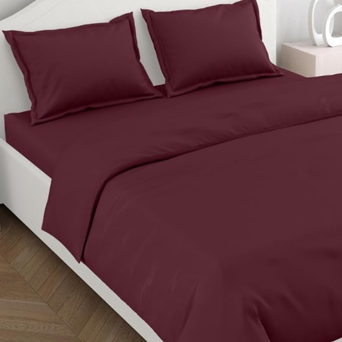 Haus & kinder Cotton Plain Solid Bedsheet for King Size 2 Pillow Covers | Colour Wine