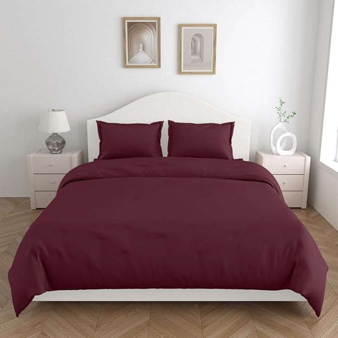 Haus & kinder Cotton Plain Solid Bedsheet for King Size 2 Pillow Covers | Colour Wine