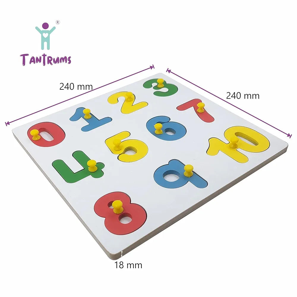 Tantrums Wooden Number Puzzle Board, 0-10 Learning Tray with Knobs, Educational Toy for Preschoolers