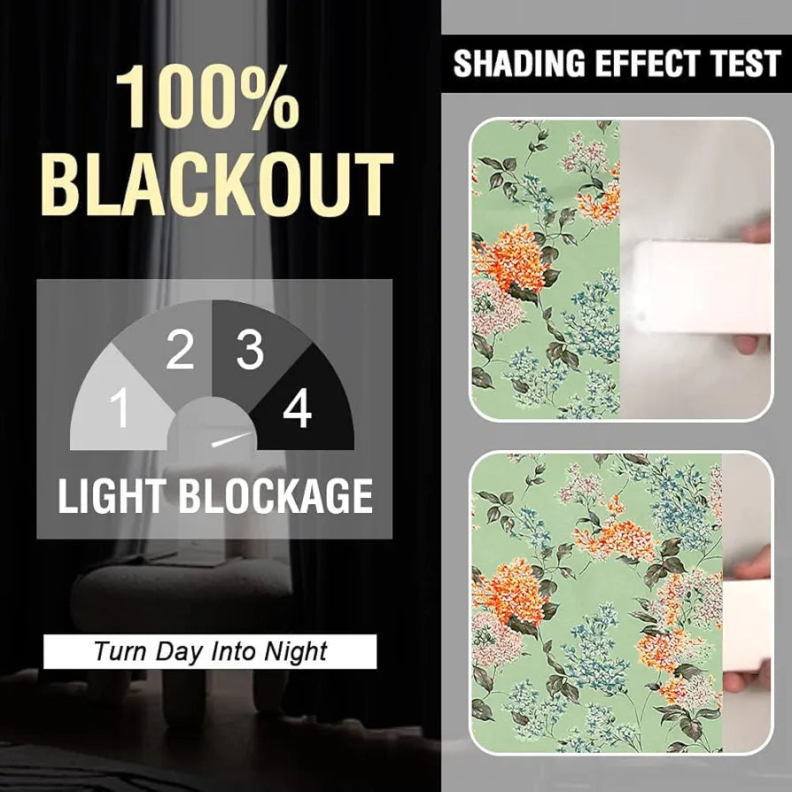 Cloth Fusion Blackout Printed Premium Window Curtains 5 Feet Long Set of 2 Green Coral
