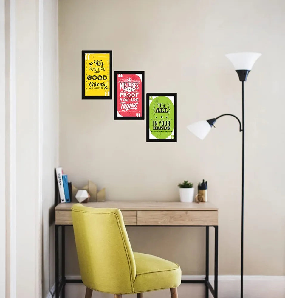 ArtX Paper Motivational Quotes Stay Positive Wall Art Painting Framed Set of 3