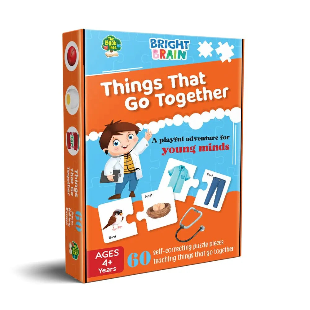 THE BOOK TREE Bright Brain Things That Go Together 60  Piece Jigsaw Puzzle For Preschoolers, Educational Toy For Learning Matching Pictures With It'S Pair By Majestic Book Club, For Kid