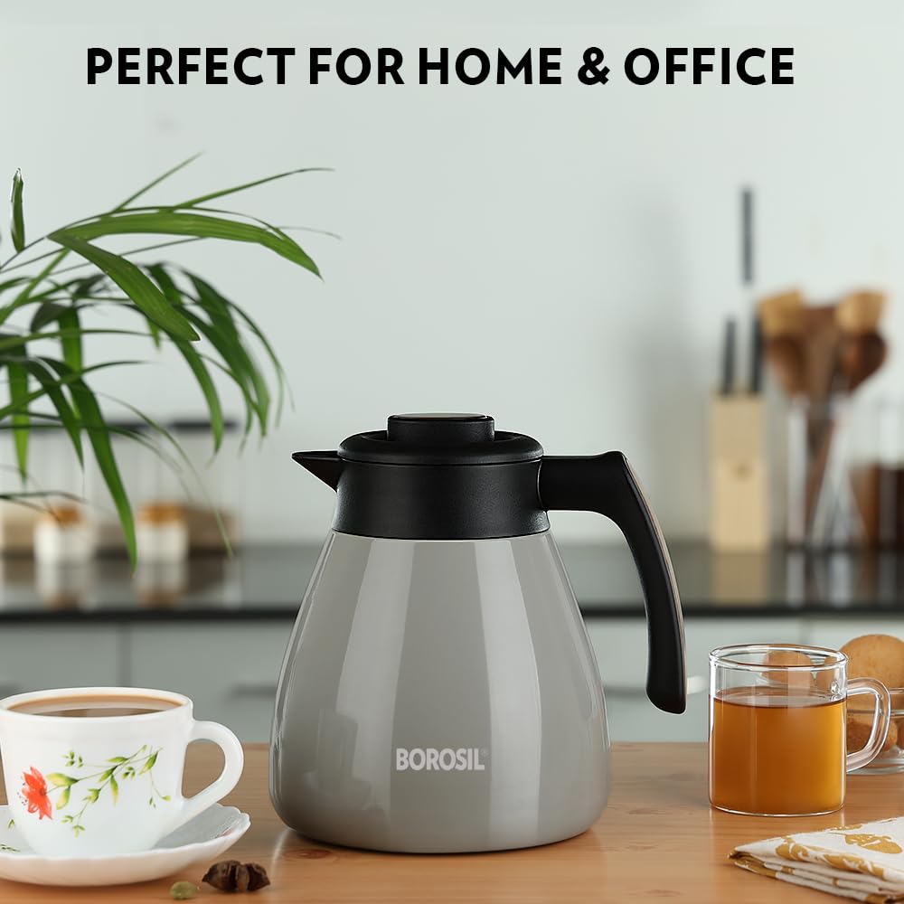 Borosil Stainless Steel Teapot Birch | 1500ml Teapot With Handle