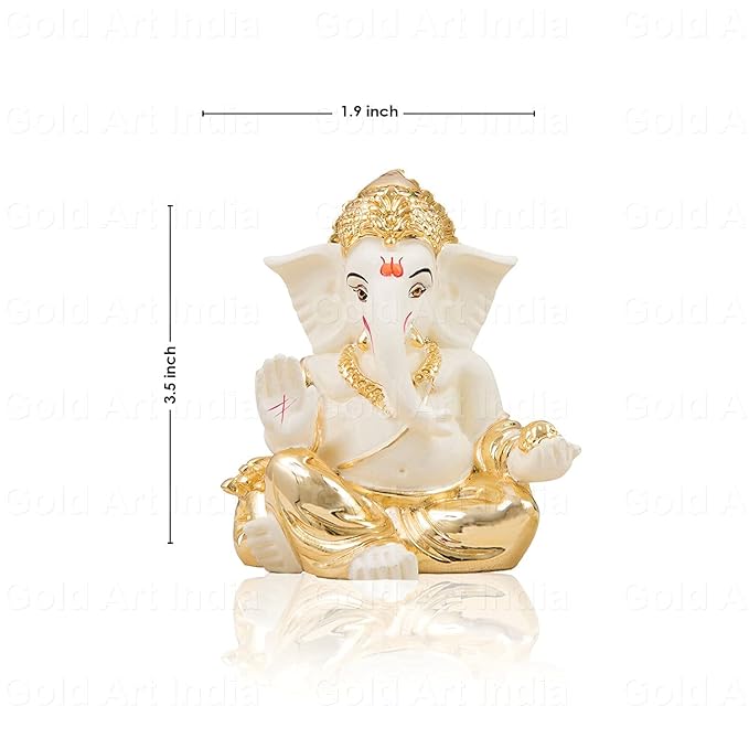 Gold Art India Gold plated gaddi Ganesh Idol For Car Dashboard Ganesha Murti Ganpati Idol For Home Decor