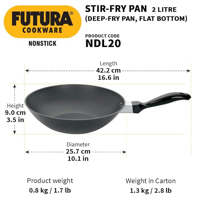 Hawkins Futura Nonstick Deep-Fry Pan (Stir-Fry Pan) 2 L, 26 cm, 3.25 mm (Black)