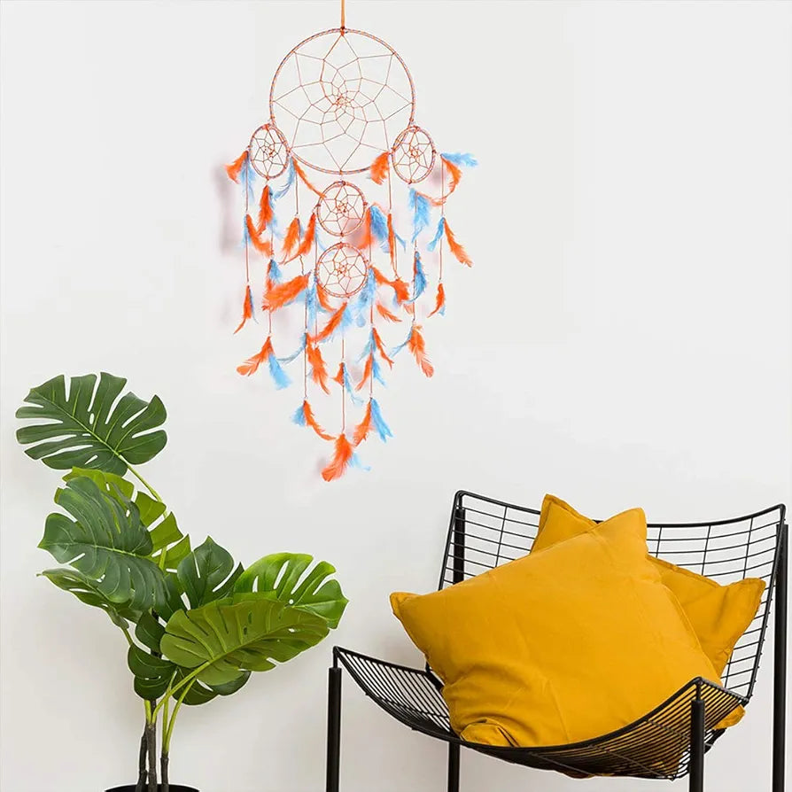 Dream Catcher Traditional Indian Dreamcatcher Wall Art Orange-Blue 5Ring