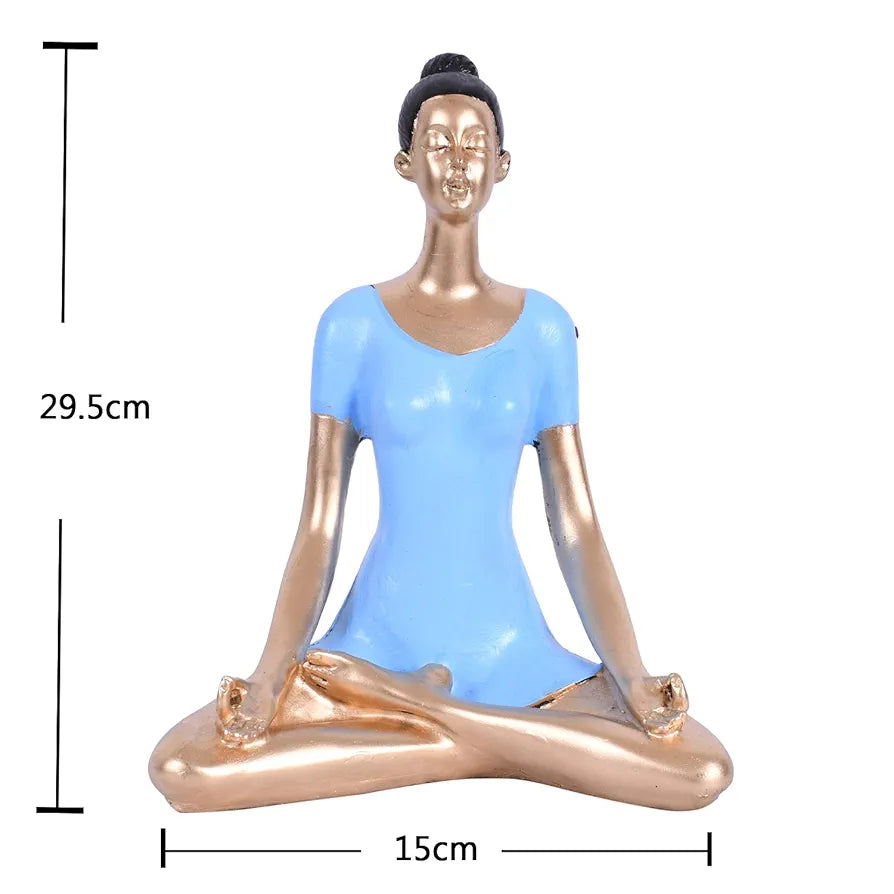Jaipur Ace Yoga Lady Polyresin Face Gold Blue Themed Statue Sculptures Creative Abstract Design Yoga Lady 2