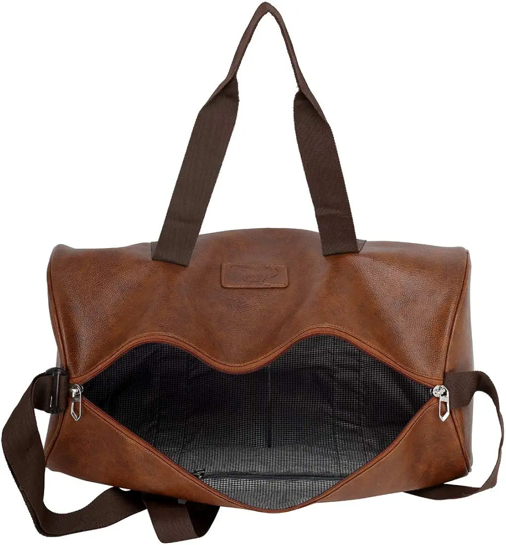 Leather World Vegan Leather 24 Cms Duffle/Shoulder/Gym Bag for Men & Women Tan Travel Friendly Bag Gifts for Men